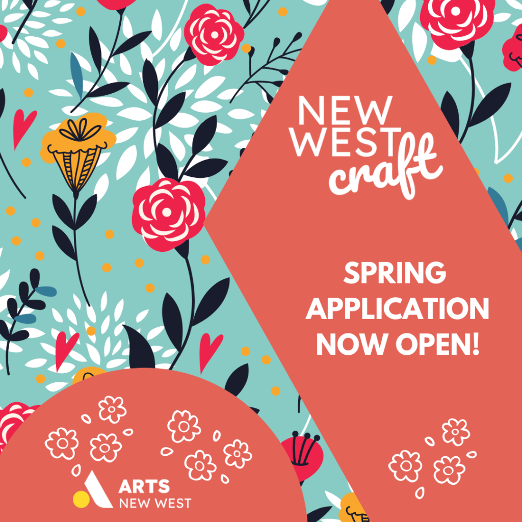 arts new west and new west craft logos accompanied by flowers