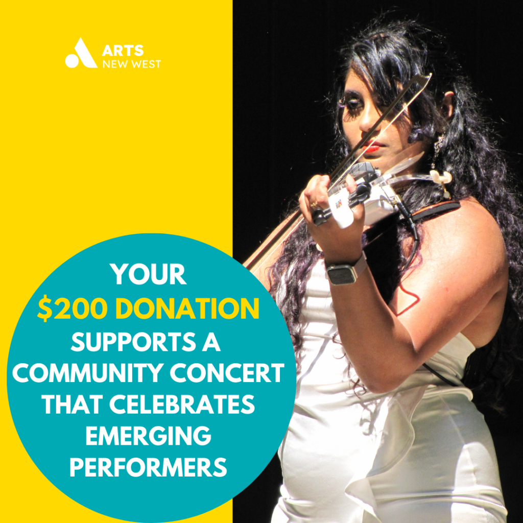 A woman with long black hair wearing a white dress plays the violin at a summer concert.