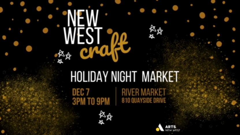 White and gold text on a black background reads: New West Craft, Holiday Night Market.