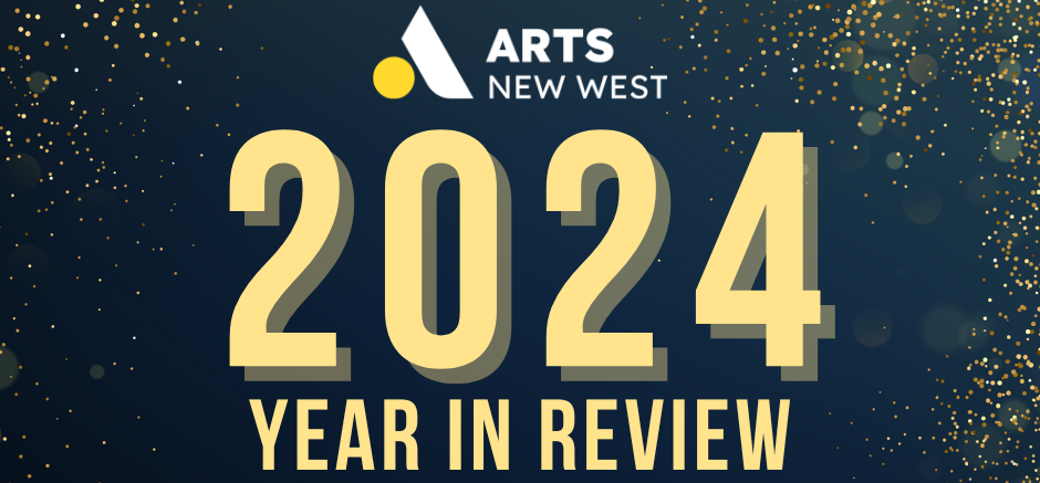 A dark navy background with glittering yellow stars. Yellow text reads: 2024 year in review