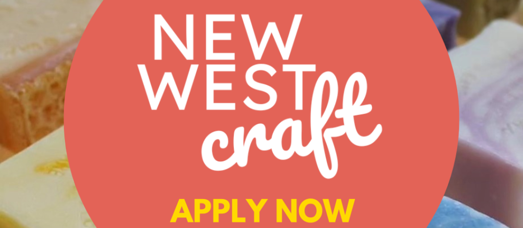 colourful soaps behind a pink circle with white text that reads: new West Craft Apply Now