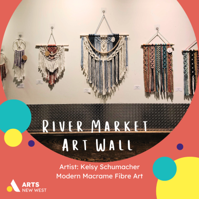 A series of colourful hanging macrame art pieces sit on the wall of River Market.